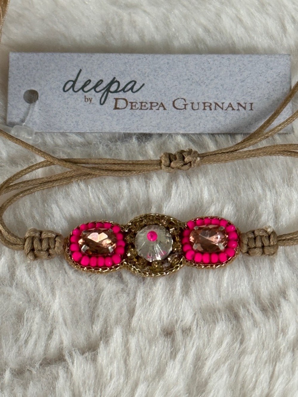 Deepa Gurnani Pink Beaded Statement Bracelet